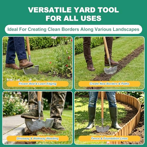 Manual Lawn Edger Tool, 39’’ Stainless Steel Half Moon Edger