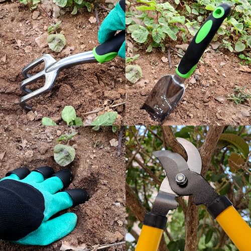 Gardening Tools – 42 Piece Premium Gardening Tool Set,Heavy Duty Hand Tools with Fashion Garden Tools Organizer Handbag,Rust-Proof Gardening Tool Kit, Ideal Gardening Gifts for All (Green/Grey) - color: Green/Grey