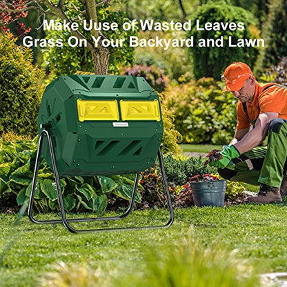 Compost Tumbler Bin Composter Dual Chamber 43 Gallon (Bundled with Pearson's Gardening Gloves) - color: Green