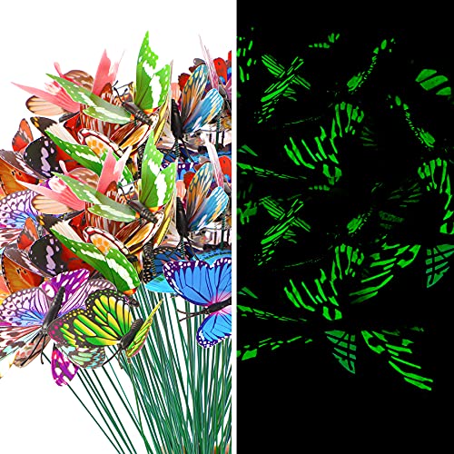 Augshy Butterfly Decorations,75 PCS Luminous Butterfly Garden Decor Stakes, Waterproof Gardening Art Butterfly Ornaments for Outdoor Yard Lawn Garden Decor - style: Luminous