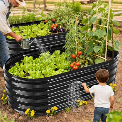 YSEJOMP 17" Tall Oval-Shaped/Elliptic Metal Raised Garden Bed Outdoor Black - color: Black, size: 48X24X16.5 Inches