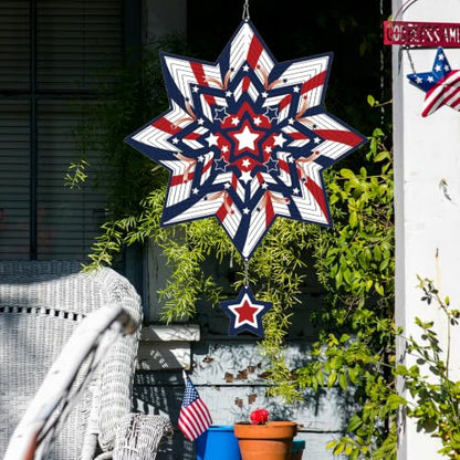 Patriotic Wind Spinner, Red White Blue Star Kinetic Wind Sculpture - color: Star