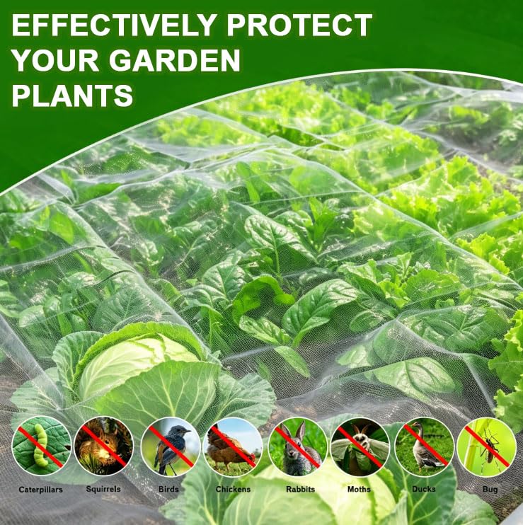 10×35 FT Garden Netting, Ultra Fine Mesh Pest Barrier, Plant Covers Row Cover for Vegetables Fruits Flowers, Greenhouse Raised Bed Screen Protect Plants from Birds Bugs - size: 10×35FT