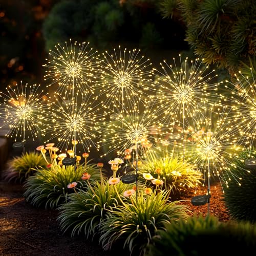 8Pack Solar Lights Outdoor, 120LED Firework Lights - color: Warm-White, size: 8 Pack