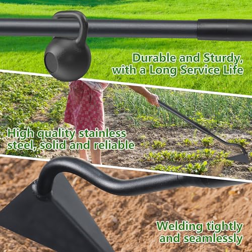 LLARGUEST Hoe Garden Tool, Triangle Garden Hoe for Digging Cutting Trenches Loosen Soil Heavy Duty Hand Weed Hoe Long Handle 59 Inch