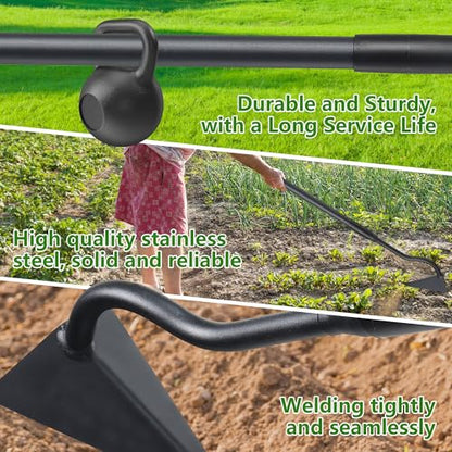 LLARGUEST Hoe Garden Tool, Triangle Garden Hoe for Digging Cutting Trenches Loosen Soil Heavy Duty Hand Weed Hoe Long Handle 59 Inch