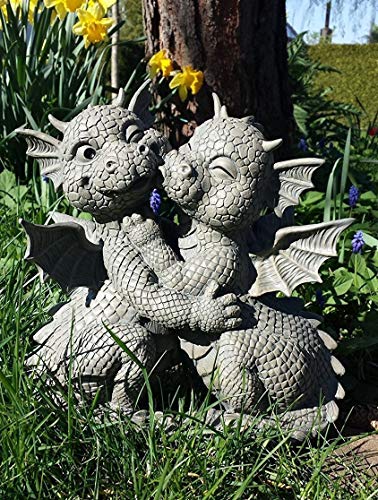 Ebros Gift Fiery Romance Hatchling Dragon Lovers Garden Statue Faux Stone Resin Finish 10" H Dragon Hugs Home Decor Figurine Dungeons and Dragons Fantasy Art - color: Dragon Hugs