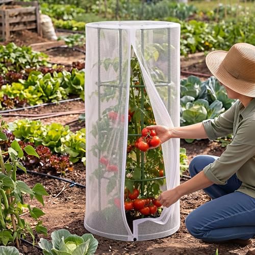 6 Pcs Garden Bird Netting Cover with Zipper for Round Tomato Cage 59" x 18"