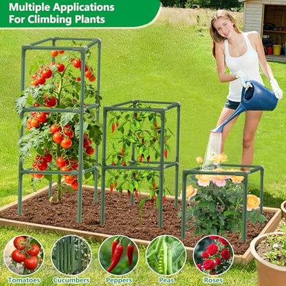3 Pack 49" Square Tomato Cages, Heavy Duty Steel Garden Trellis Kit - size: 3PCS Cages