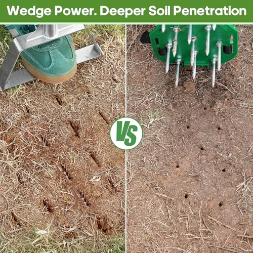 Heavy Duty Steel 4 Conical Spike Lawn Aerator for Compacted Clay, Non-Clog - color: GREEN