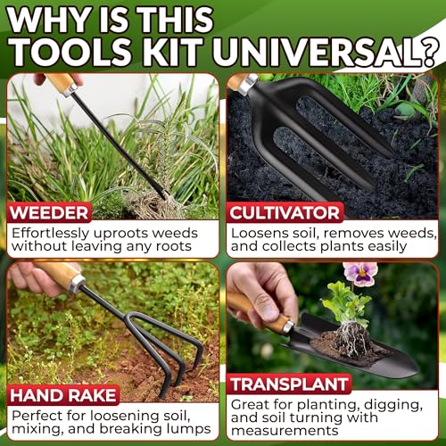 9 Pcs Compact Gardening Tool Set with Storage Bag, Rust-Proof Steel