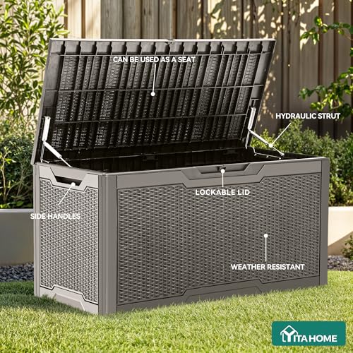 YITAHOME 100 Gallon Resin Deck Box - color: Taupe, size: 100 gallon