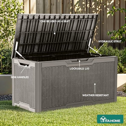 YITAHOME 100 Gallon Resin Deck Box - color: Taupe, size: 100 gallon