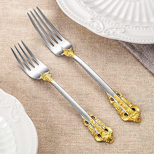 KEAWELL Luxury 4-Piece 18/10 Stainless Steel Dinner Fork Set (Gold Accent) - color: Gold Accent