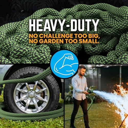 PowerFlow Metal Garden Hose, 75 Ft Non-Expandable Water Hose, Green - color: Green, size: 75 Feet