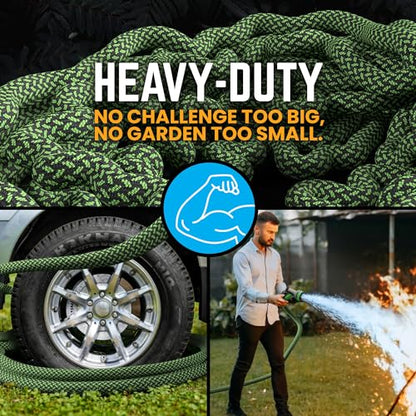PowerFlow Metal Garden Hose, 75 Ft Non-Expandable Water Hose, Green - color: Green, size: 75 Feet