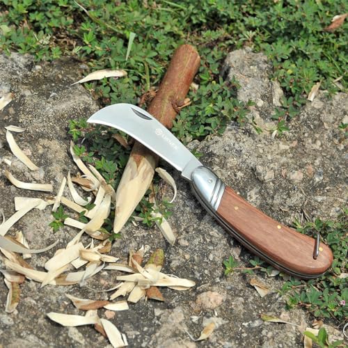 Linsen Outdoor Pruning & Grafting Knife, Stainless Steel Garden Budding Tool, Folding Pocket Multi-Cutting Knife for Weeding & Bushes