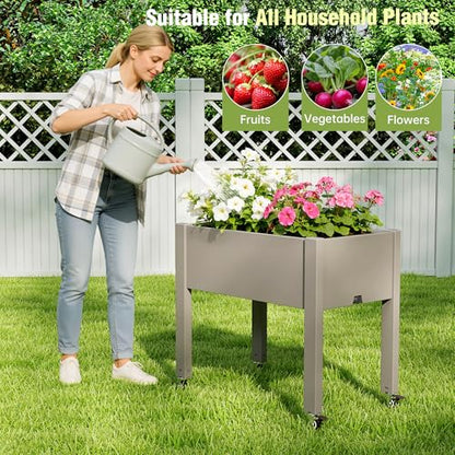 Fancyango Raised Garden Bed with Wheels 26.3" H -Gray - color: Gray, size: 26.3"H