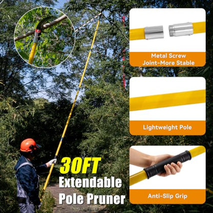 30FT Manual Pole Saw for Tree Trimming, Extendable Tree Pruner