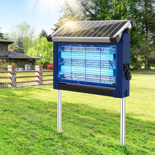 Solar Bug Zapper Outdoor, 4500V Cordless Mosquito Zapper with Solar Power - color: Blue