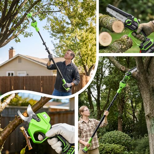 BUYJOY 4-in-1 Electric Pruning Shears & 6 Inch Pole Saw Combo - color: Green