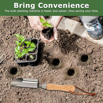 Bulb Planter Tool, 11 Inch Stainless Steel Bulb Planter with Wooden Handle