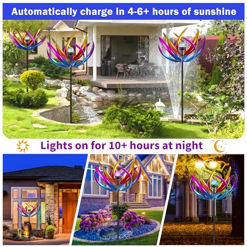 70 in Large Wind Spinners Outdoor, Solar Wind Sculpture, Purple - color: Purple and Blue
