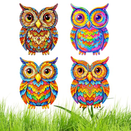 Junware Metal Owl Wall Decor, 4Pcs Owl Iron Wall Art Sculptures Hanging Sculpture Decoration. Outdoor Fence Art for Home Garden, Fence, Patio, Yard, Bedroom Outside Gifts for Adults - color: Owl-B-4Pcs