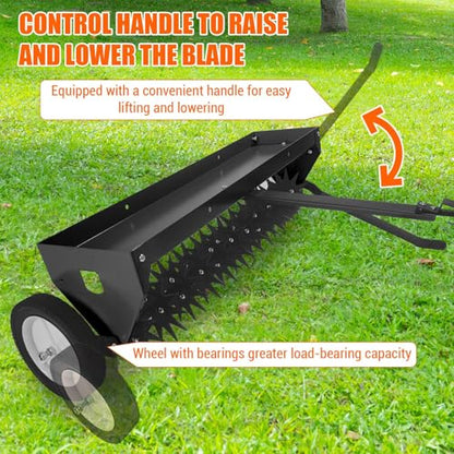 Garvee 40" Tow-Behind Lawn Aerator – Heavy-Duty Core Aeration Tool with Universal Hitch, Adjustable Handle, Transport Wheels, Compatible with Tractors for Garden, Farm & Lawn Care