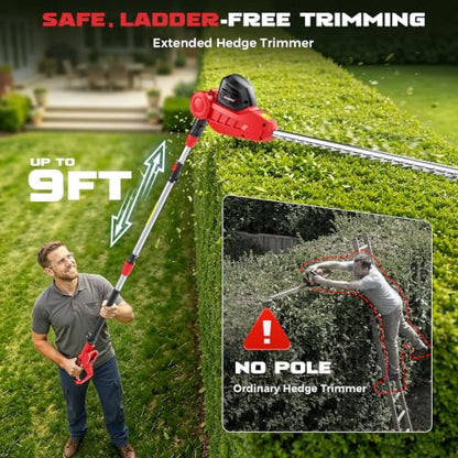 Ecarke Pole Hedge Trimmer Compatible with Milwuakee 18V (Tool Only) - color: Red