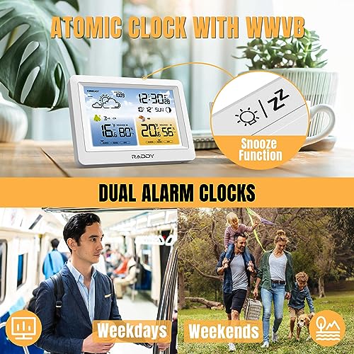 Raddy WM6 Wireless Weather Station, Rechargeable Battery Console - color: White
