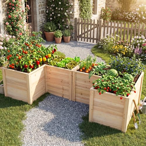 HAPPYGRILL 24.5” Wooden Raised Garden Bed with Open-Ended Base