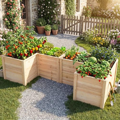 HAPPYGRILL 24.5” Wooden Raised Garden Bed with Open-Ended Base