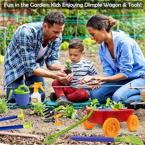 Dimple Red Garden Wagon & Tools Toy Set, 15 Pc Kids Gardening Play Set - color: Red