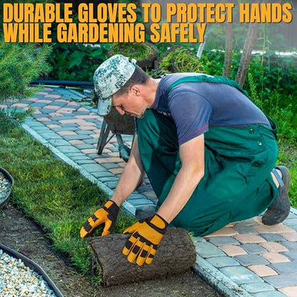 HADIZ Leather Gardening & Working Gloves Men & Women Rose Pruning Breathable Thorn Proof & Garden Tweezer Set - size: Medium