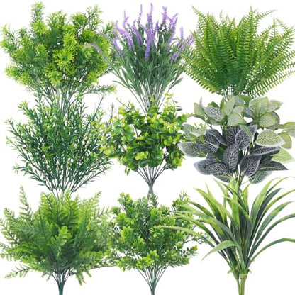 24 Bundles Artificial Greenery for Outdoor Fake Green Plant Eucalyptus Fern - color: Green