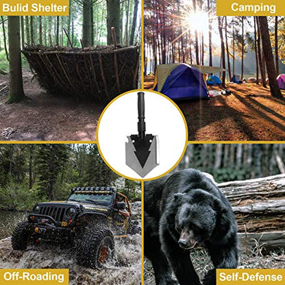 Camping Shovel 38 inch, Folding Shovel, with Pickaxe, Survival Tactical Multitool, Military Compact Tool, 180 Degree Portable Spade for Off-Roading, Backpacking, Hiking, Car Emergency - size: 38''