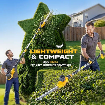 Ecarke Pole Hedge Trimmer Cordless Compatible with DeWalt 20V (Tool Only) - color: Yellow