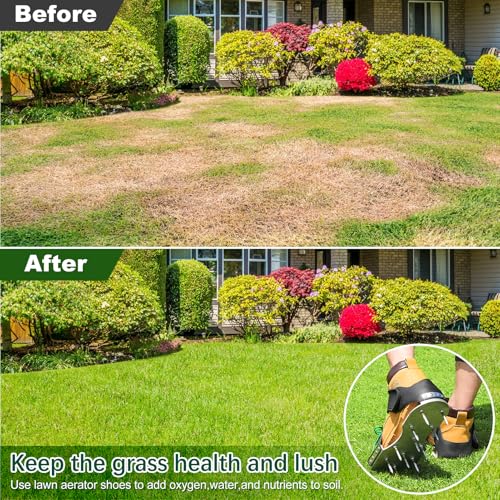 Pre-Assembled Lawn Aerator Shoes with Secure Adjustable Strap for Clay Soil