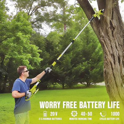 EWORK 20V 8" Cordless Pole Saws for Tree Trimming with Battery & Charger