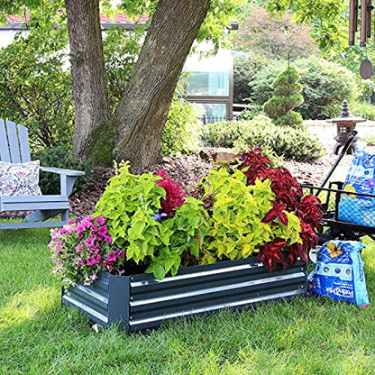Sunnydaze Galvanized Raised Garden Bed, Rectangle, 4x2x1 ft, Dark Gray - color: Dark Gray