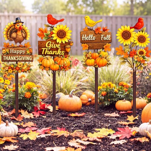 4 Pcs Fall Decors Outdoor Fall Metal Yard Stakes 15.7'' - style: Fall