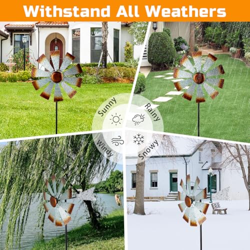 Viveta Metal Wind Spinners, Garden Wind Sculptures & Spinners - color: Silver Brown-single