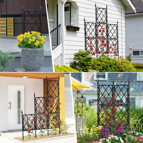 63 Inch Black Metal Pipe Garden Trellis Support Fence Frame for Climbing - color: Black