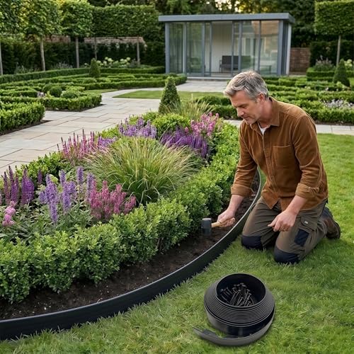 Landscaping Edging, No-Dig Flexible Plastic Border for Yard Flower Bed, 33FT - size: 4IN *33FT