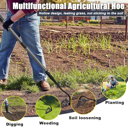Hoe Garden Tool, Hollow Hoe with 55 Inch Long Handle, Adjustable Manual Weeder Heavy Duty Garden Hoe for Weeding, Digging, Hoeing, Cutting and Loosing Soil - size: 55 Inches