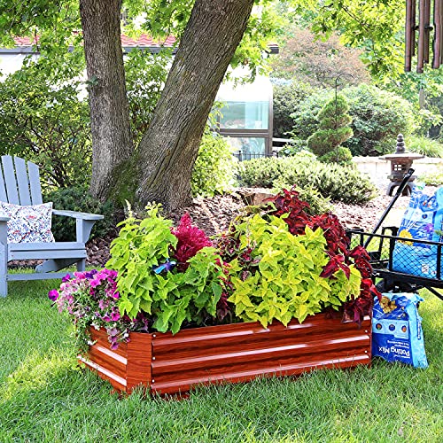 Sunnydaze Galvanized Raised Garden Bed, Rectangle, 4x2x1 ft, Woodgrain - color: Woodgrain
