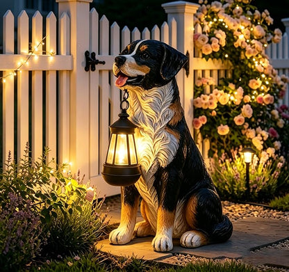 Dog Garden Statue, Bernese Mountain Dog Statue Holding Lantern Yard Art - style: Bernese Mountain Dog