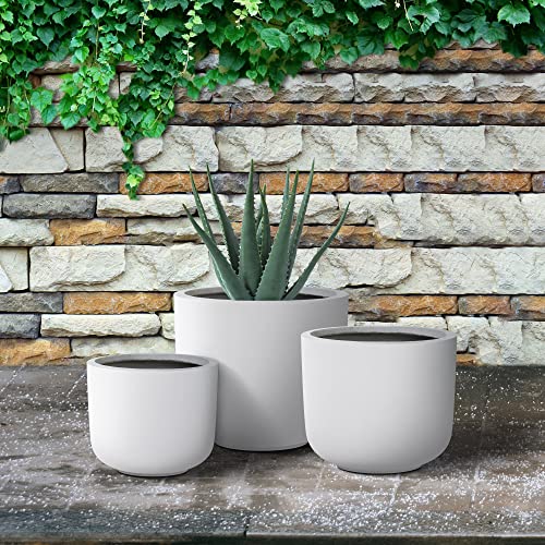 Kante Set of 3 White Concrete Capsule Planters 13.1" 11" 9" Dia - color: White, size: 13.1"Dia, 11.0"Dia, 9.0"Dia (Set of 3)