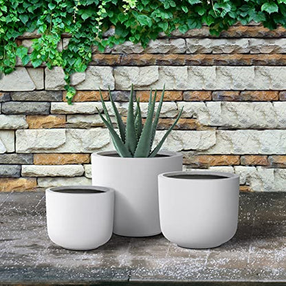 Kante Set of 3 White Concrete Capsule Planters 13.1" 11" 9" Dia - color: White, size: 13.1"Dia, 11.0"Dia, 9.0"Dia (Set of 3)